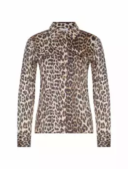 Атласная рубашка с леопардовым принтом Ganni, мультиколор