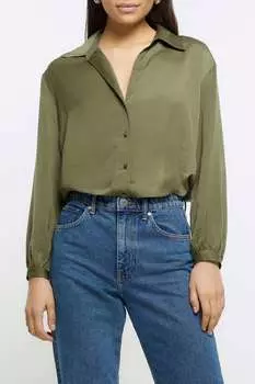 Атласная рубашка с напуском River Island, зеленый
