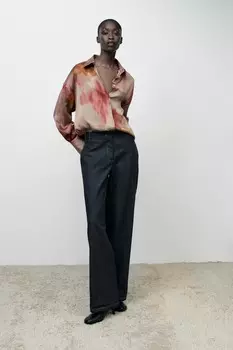 Атласная рубашка с принтом tie-dye ZARA, разноцветный