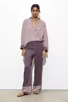 Атласная рубашка с принтом ZARA, цвет Ecru/Red
