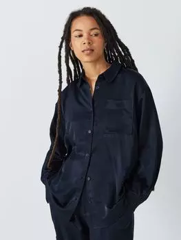 Атласная рубашка с простым накладным карманом John Lewis ANYDAY, темно-синий