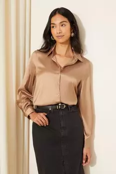 Атласная рубашка с пуговицами Friends Like These, коричневый