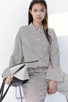 Атласная рубашка с узором H&M, бежевый