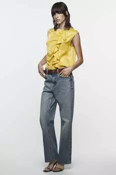 Атласная рубашка с волонами Zara, горчица