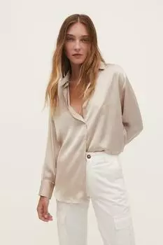 Атласная рубашка с воротником Stradivarius, бежевый