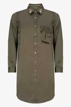 Атласная рубашка с вышивкой Mint Velvet, зеленый