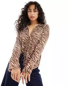Атласная рубашка с завязками спереди ASOS с животным принтом