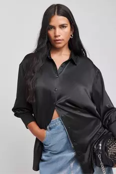 Атласная рубашка Simply Be, черный