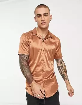 Атласная рубашка скинни ASOS DESIGN, медный