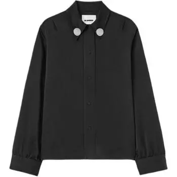 Атласная рубашка со съемной застежкой-кнопкой JIL SANDER, черный