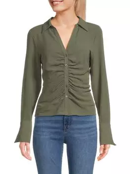 Атласная рубашка со сборками на воротнике Laundry By Shelli Segal, цвет Light Olive