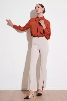 Атласная рубашка стандартного кроя с завязками 611GO00159 Lela, плитка