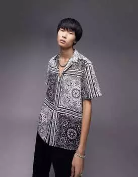 Атласная рубашка Topman Revere с однотонным принтом в виде банданы