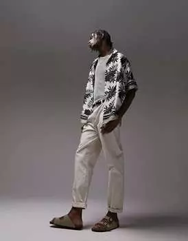 Атласная рубашка Topman с короткими рукавами и принтом пальмовой каймы