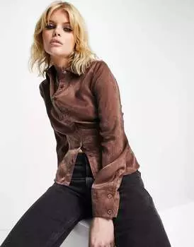 Атласная рубашка Violet Romance шоколадно-коричневого цвета