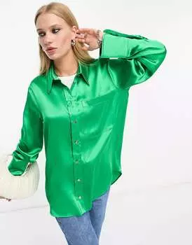 Атласная рубашка в цвете River Island ярко-зеленого цвета