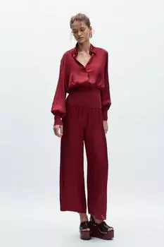 Атласная рубашка в рубчик ZARA, бордовый