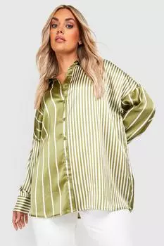 Атласная рубашка в смешанные полоски плюс Boohoo, хаки
