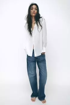 Атласная рубашка ZARA, белый