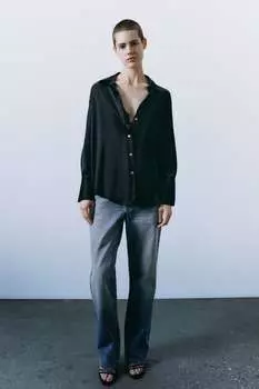 Атласная рубашка Zara, черный