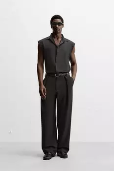 Атласная рубашка ZARA, черный