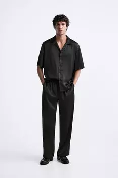 Атласная рубашка ZARA, черный