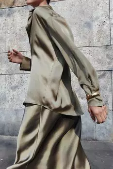 Атласная рубашка ZARA, хаки