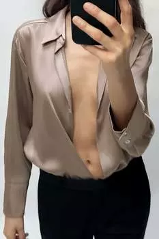 Атласная рубашка ZARA, норка