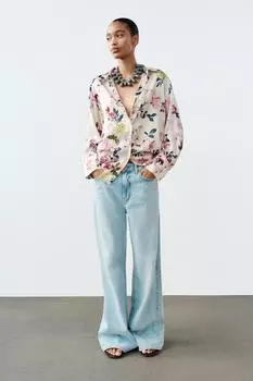 Атласная рубашка ZARA, разноцветный