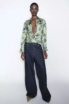 Атласная рубашка ZARA, разноцветный