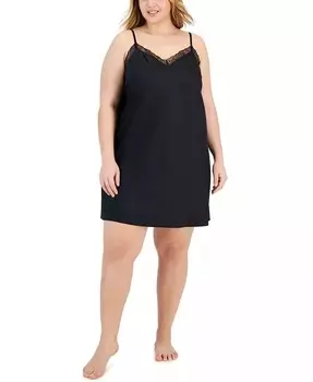 Атласная сорочка больших размеров с кружевной отделкой I.N.C. International Concepts, черный