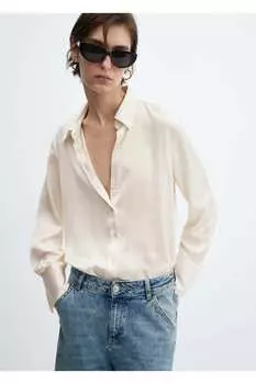 Атласная струящаяся рубашка Mango, белый