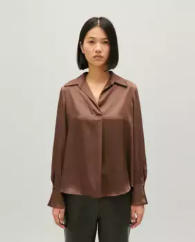 Атласная струящаяся женская блузка Claudie Pierlot, коричневый