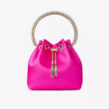 Атласная сумка Bon Bon, украшенная кристаллами, с верхней ручкой Jimmy Choo, фуксия