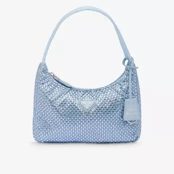 Атласная сумка на плечо, украшенная кристаллами Prada, синий