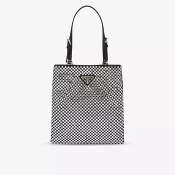 Атласная сумка на плечо, украшенная кристаллами Prada, серебряный