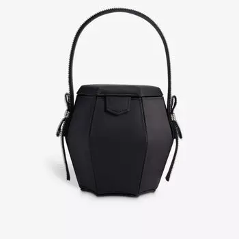 Атласная сумка с бантом и кристаллами на верхней ручке Kara, черный