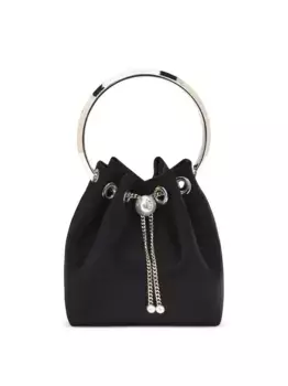 Атласная сумка-ведро Bon Bon с круглой ручкой JIMMY CHOO, черный
