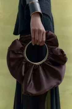 Атласная сумка-ведро ZARA, темно-бордовый