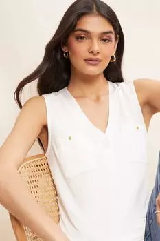 Атласная туника без рукавов с V-образным вырезом и карманом Friends Like These, белый