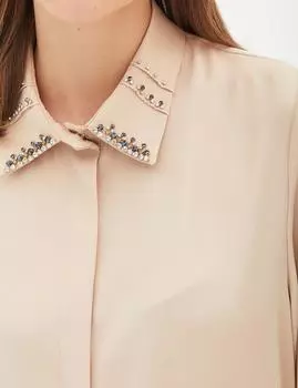 Атласная туника кремового цвета с вышивкой камнями Kayra