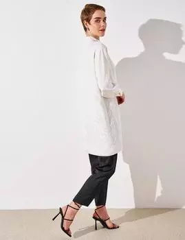 Атласная туника со смешанным воротником цвета экрю Kayra