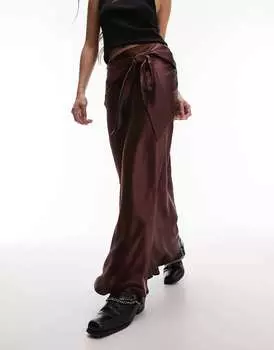 Атласная юбка цвета ягод с завязками спереди и круглым вырезом Topshop