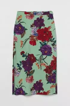 Атласная юбка H&amp;M, салатовый/цветы