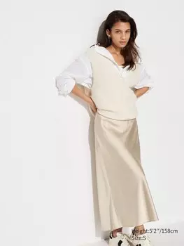 Атласная юбка короткая Uniqlo, бежевый