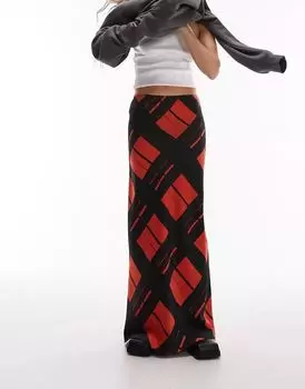 Атласная юбка косого кроя Topshop в ржавую клетку