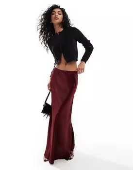 Атласная юбка макси косого кроя бордового цвета Miss Selfridge