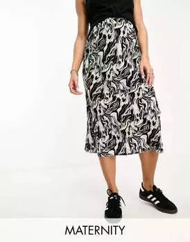 Атласная юбка макси Mamalcious для беременных с абстрактным моно Mama.licious