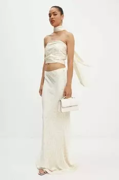 Атласная юбка-макси Rotate, бежевый