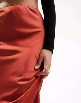 Атласная юбка миди ASOS DESIGN Tall цвета корицы